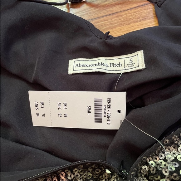 Abercrombie & Fitch Dress Sequin Small Womens Black Gold Slip NWT Mini - Picture 6 of 6